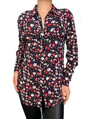 Equipment Femme Black Ditzy Floral Button Down Blouse Long Sleeve Size S